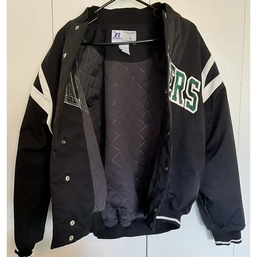 Vintage Russell Athletic Chargers Nylon Dugout Black Bomber Jacket Size Large